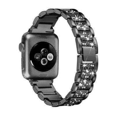 Apple Watch fekete strasszköves fém szíj 38/40/41/42 (series10)mm