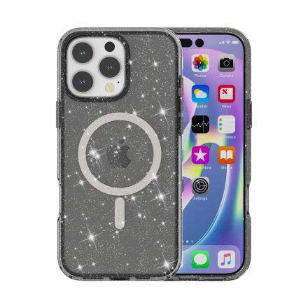 iPhone 13 Pro Max MagSafe fekete csillámos szilikon tok